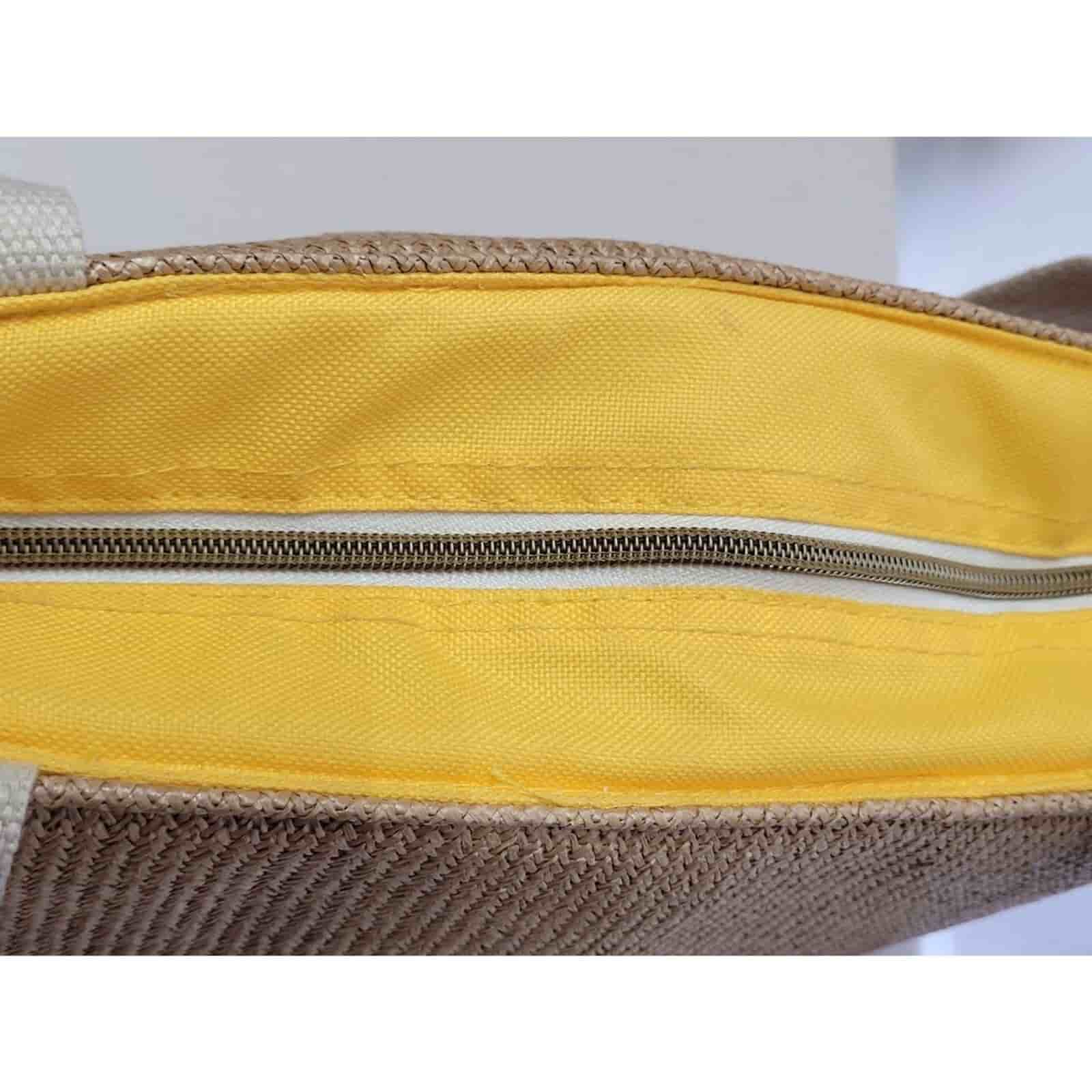 Insulated Lunch Bag Cooler Beach Tote Yellow Beige Weave Straw wholesale details2