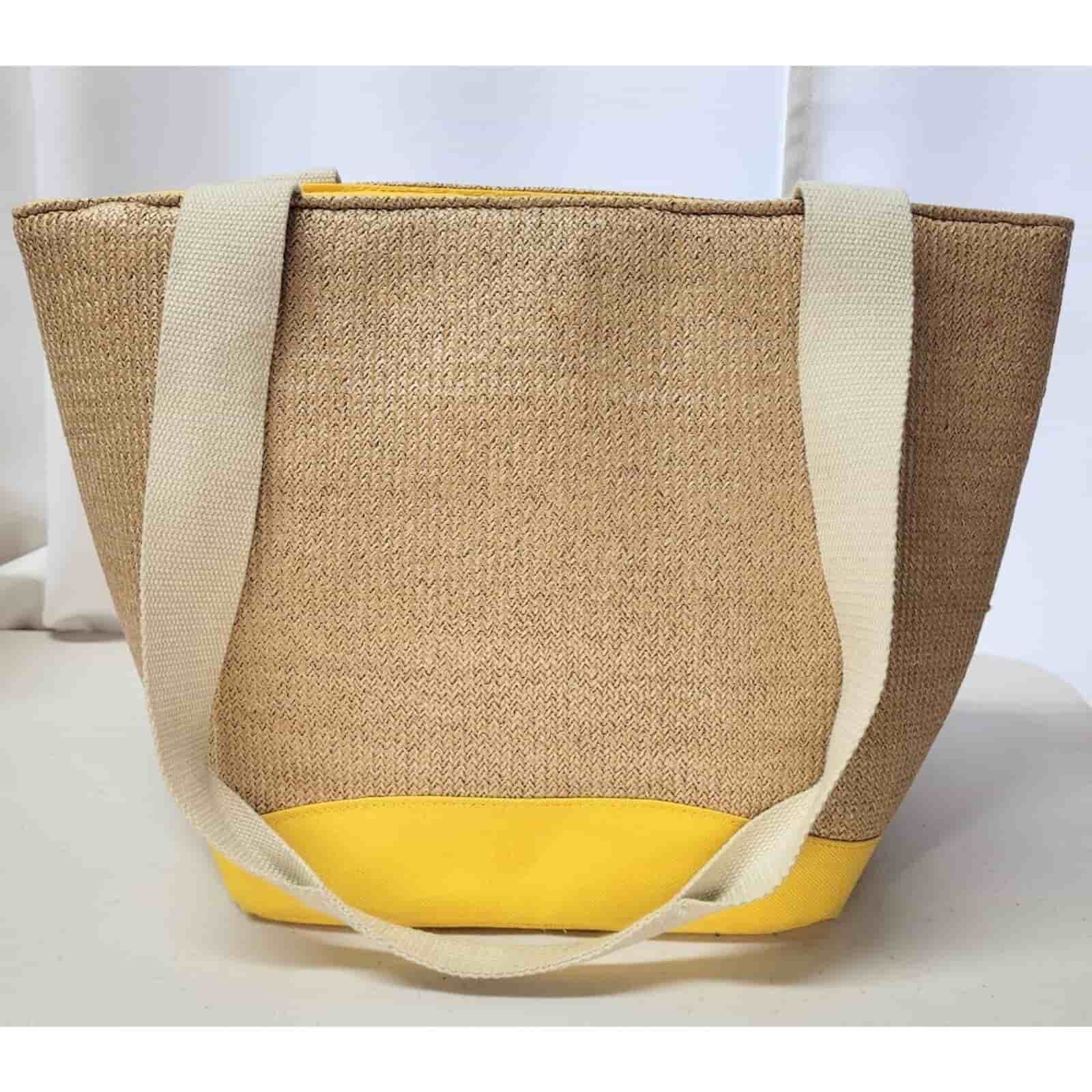 Insulated Lunch Bag Cooler Beach Tote Yellow Beige Weave Straw wholesale details3