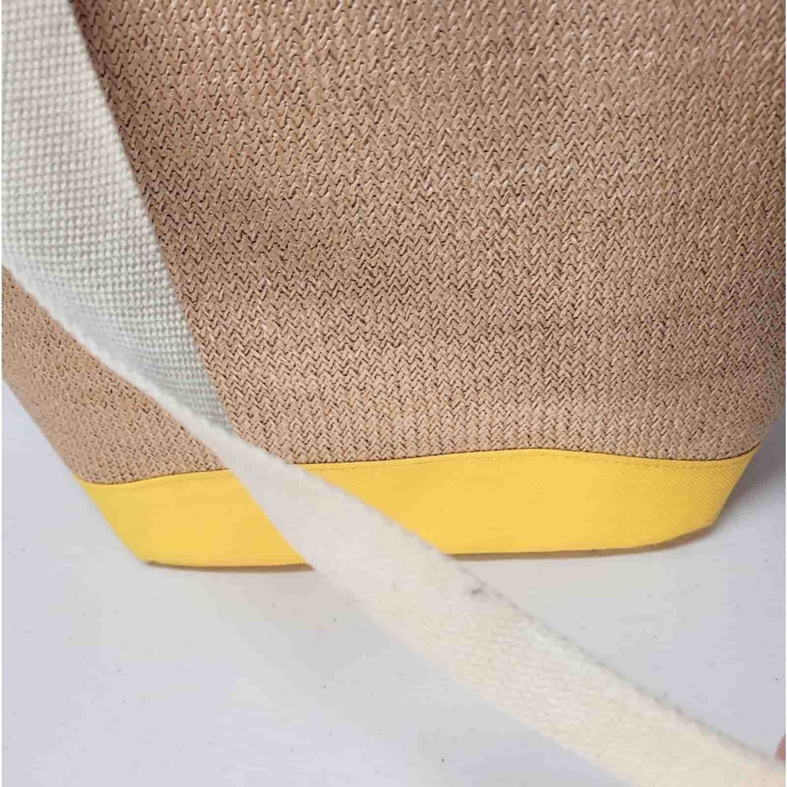 Insulated Lunch Bag Cooler Beach Tote Yellow Beige Weave Straw wholesale details1